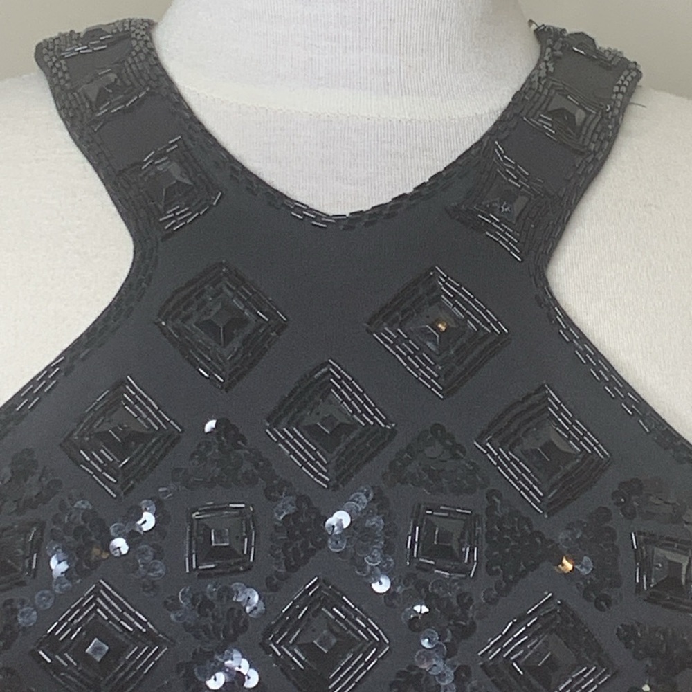 Adrienne Vittadini | Vintage Black Beaded Sequin Sheath Cocktail Party Dress S - Picture 5 of 17